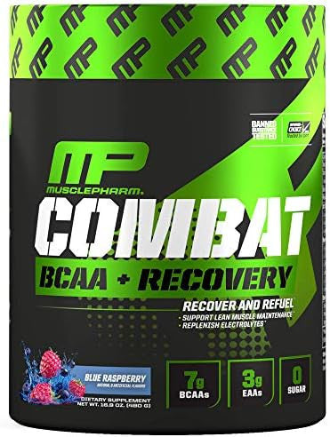 Musclepharm Combat Bcaa + Recovery Powder 10G Of Branchedchain Amino Acids And Essential Amino Acids Blue Raspberry 30 Servings