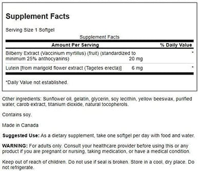 Swanson Standardized Lutein '&' Bilberry - Natural Supplement Promoting Eye Sight '&' Eye Health - Formula to Help Reduce Eye Fatigue '&' Strain - (120 Softgels) 4 Pack