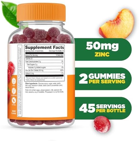 Lifeable Zinc Gummies 50mg Great Tasting Natural Flavor Zinc Vitamins Gluten Free Vegetarian GMOFree Zinc Chewable for Immune Support 90 Gummies