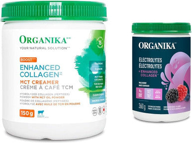 Organika Enhanced Collagen Boost With Mct Oil Powder And Vanilla - 150G & Electrolytes + Enhanced Collagen- Wildberry Flavour- Sugar- Hydration + Protein 360 Gram - 30 Servings