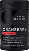 Sports Research Cranberry Fruit Complex Supplement - Softgels For Urinary Tract Health Support - Equal To 25,000Mg Of Cranberries, Made With Pacran & Vitamins C & E - Non-Gmo & Gluten - 90 Count