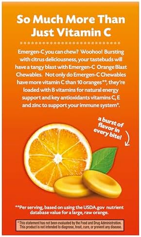EmergenC Chewable Vitamin C 1000Mg With B Vitamins And Antioxidants Tablet (40 Count Orange Blast Flavor) Dietary Supplement