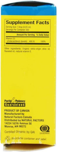 Natural Factors Big Friends Liquid Vitamin D3 10 mcg 400 IU 0.5 fl oz 15 ml