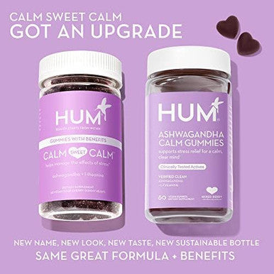 Hum Ashwagandha Calm Ltheanine & Ashwagandha For Daily Relaxation & Mood Support Mixed Berry Flavor (60Count)