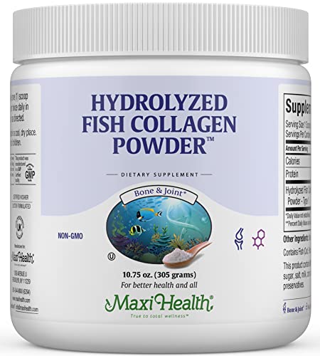 Maxi Health Collagen Peptides Powder Type I Unflavored Marine Powder Collagen For Women & Men - Wild-Caught Protein Supplement For Joints Skin Hair & Nailnails (10.75 Oz)
