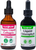 Liquidhealth Vegan Liquid Collagen Plus Biotin & Liquid Chlorophyll Droppers Bundle - Hair & Nail Growth Skin Health Internal Deodorizer Stops Bad Breath Reduces Appetite - Vegan Non-GMO