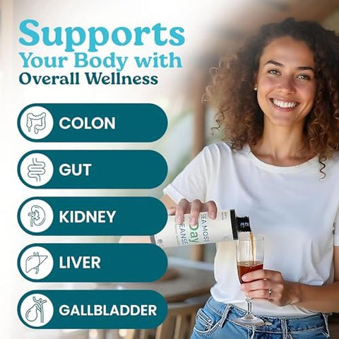 Atlantic Naturals 1 Day Colon Cleanse Full Body Detox Drink Sea Moss Supplement for Women and Men Gut Health Kidney and Liver Immune Energy Enhancer Gut Cleanse Lemon Flavor Juice 8 fl oz