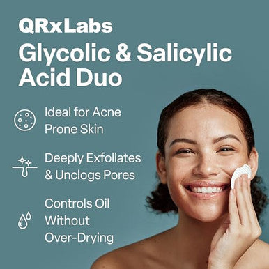 Qrxlabs Glycolic + Salicylic Acid Acne Control Pads With 10% Ultra Pure Glycolic & 2% Salicylic Allantoin Vitamin B5 C & E Calendula & Green Tea - Acne Treatment For Clear Skin