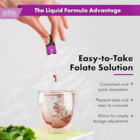 Buried Treasure Folate Drops Methylated B9 (Calcium L5 Methyltetrahydrofolate) Supports Energy Production Heart Health And Pregnancy 5Mthf Supplement Vegan Safe 120 Servings
