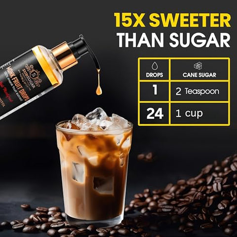 SubSugar Monk Fruit Drops Pure Liquid Monk Fruit Sweetener, No Erythritol Sugar Alternative, Concentrated Syrup, Zero Calorie, Sugar-Free for Keto, Coffee, Tea, Food, Kosher, Non-GMO (8 oz)