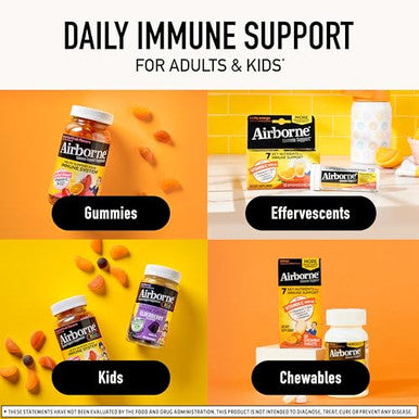 Airborne 1000Mg Vitamin C With Zinc Effervescent Tablets, Immune Support Supplement With Powerful Antioxidants Vitamins A C & E - 10 Fizzy Drink Tablets, Zesty Orange Flavor