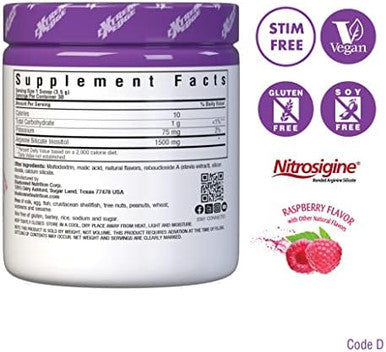 Bluebonnet Nutrition Extreme Edge Nitro Powder Nitric Oxide Precursor Increase Blood Flow Soy Gluten Vegan Raspberry Flavor 3.7 Oz 30 Servings