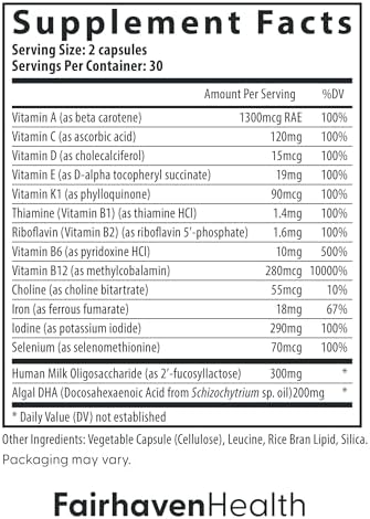 Fairhaven Health Postnatal Multivitamin Essentials Vegan Daily Multivitamin For Postpartum Women Breastfeeding Mother And Baby Development Support Gluten Dairy Soy Nongmo 60 Capsules