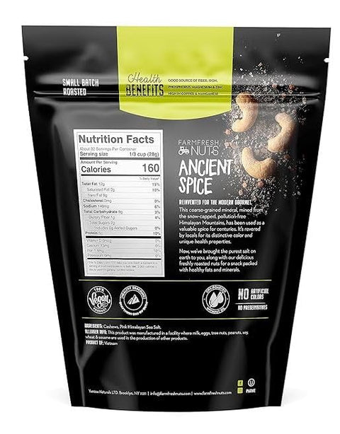 Dry Roasted Cashews Himalayan Salted with cold pressed avocado oil (12 oz.) - Baked in Small Batches for Added Freshness - Oven Roasted to Perfection - Farm Fresh Nuts Brand