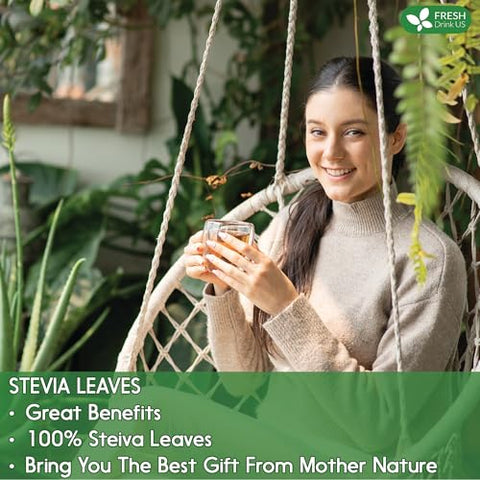 FreshDrinkUS Premium 300+ Natural Stevia Leaves Whole Dried Leaves 100% Pure Stevia Dried Leaves Zero Calorie Sweetener No Additives No Caffeine Vegan