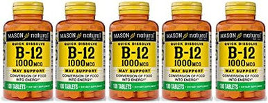 Mason Natural Vitamin B12 1000Mcg 100 Tablets Per Bottle (Pack Of 5)