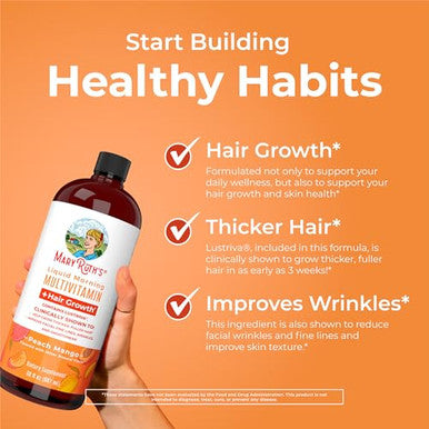 Maryruth's Liquid Morning Multivitamin +Hair Growth (Peach Mango & Iron Liquid 30Oz