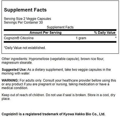 Swanson Cognizin Citicoline 1000 Milligrams 60 Veg Capsules (3 Pack)