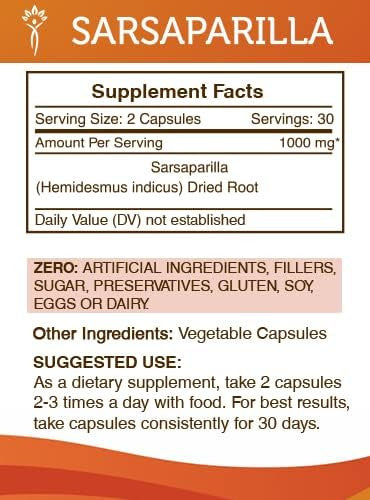 Secrets of the Tribe Sarsaparilla 60 Capsules, 1000 mg, Sarsaparilla (Hemidesmus indicus) Dried Root (60 Capsules)