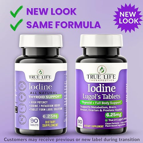 True Life Therapeutics Lugol S Iodine Tablets 6.25Mg Precise-Dose Thyroid & Energy Support No Harsh Liquid Stable Potassium Iodide Supplement 90 Ct Non-Gmo No Preservatives