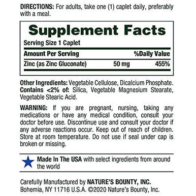 Natures Bounty Zinc 50mg 400 Caplets