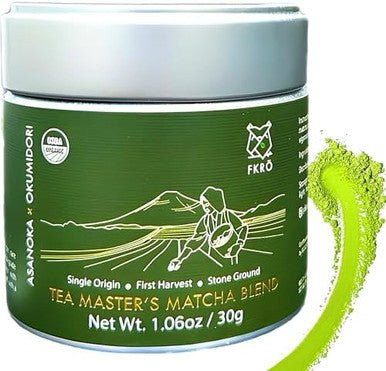 FKRO Tea Master's Organic Ceremonial Grade Matcha Green Tea Powder | Artisan Selected 1st Harvest | Stone-Ground Air-Flown Monthly from Japan | 30g Tin