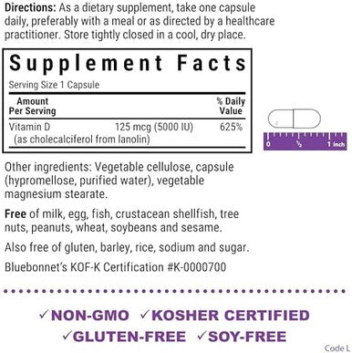 Bluebonnet Vitamin D3 1000 Iu 25 Mcg Strong Bones & Immune Support Supplement For Women & Men Soy Gluten Nongmo Vegetarian Highly Absorbable Vitamin D 180 Veggie Capsules