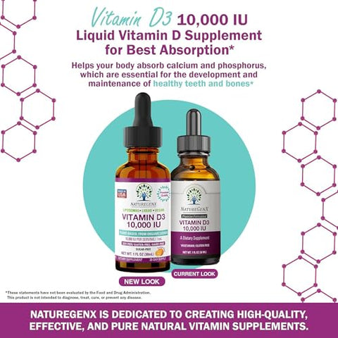 Naturegenx Vitamin D3 Liquid Drops Immune Support & Bone Strength For Adults Vegan Non-Gmo Gluten-Free 30Ml (1-Month Supply)