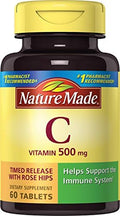 Nature Made Vitamin C 500 Mg W. Timed Release Rose Hips Tablets 60 Ct