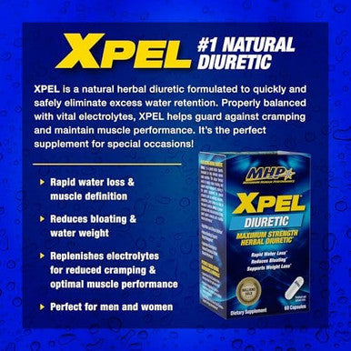 Maximum Human Performance Xpel Maximum Strength Diuretic Water Pills For Water Retention Relief Weight Loss Support With Vitamin B6 Potassium Dandelion Root 80 Capsules