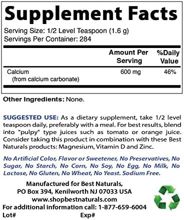 Best Naturals Calcium Carbonate Powder 1 Pound Food Grade (16 Oz (Pack Of 2))