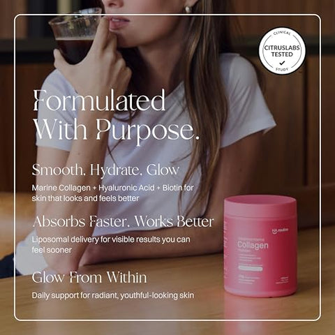 Haroutine Advanced Marine Collagen Powder Plus Liposomal Vitamin C Hyaluronic Acid & Biotin Sugar-Free Type I Collagen Supplement For Skin Hair Nails Joint & Gut Health 30 Servings Unflavored