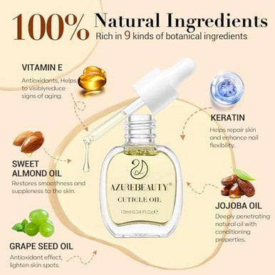 Azurebeauty Cuticle Oil 10Ml Natural Nail Nourishing Oil & Cuticles Care Strengthener Oil With Vitamin E And Keratin - For Repair Moisturize And Strengthener For Damaged Nails