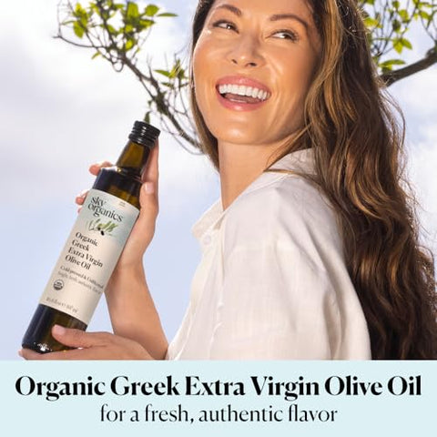 Sky Organics - Organic Extra Virgin Olive Oil, 16.9 fl oz - Cold Pressed & Unfiltered - Bright, Fresh, Authentic Flavor - Sourced from Farmers in Greece - 100% Pure - Kosher - Natural, Vegan, & Soy Free