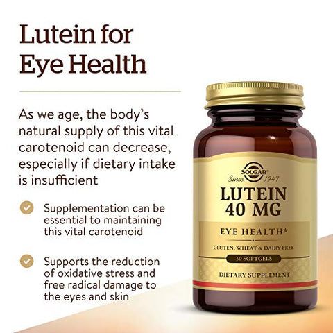 Solgar Lutein 40 Mg 30 Softgels - Supports Eye Health - Helps Filter Out Blue-Light - Contains Floraglo Lutein - Gluten-Free Dairy Free 30 Servings