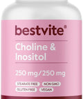 Bestvite Choline Inositol 500mg (120 Vegetarian Capsules) - No Stearates - No Fillers - No Dicalcium Phosphate - Vegan - Non GMO - Gluten