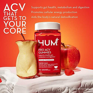 Hum Pro Acv Gummies 100% Organic Apple Cider Vinegar With The Mother Probiotics For Digestive Health & B12 For Metabolism Support (60 Count)