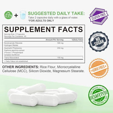 Nad Supplement, Nad+ Nicotinamide Riboside Resveratrol 900Mg, Dietary Supplement For Healthy Cellular Function, Nad+ Fuels Cellular Defense And Cctivates Anti-Aging Genes 80 Capsules