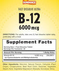 Sundance Fast Dissolve Vitamin B12 6000Mcg 30 Tablets Natural Berry Flavor Vegetarian Nongmo And Gluten Supplement