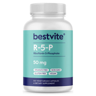 BESTVITE Riboflavin-5-Phosphate 50mg 120 Vegetarian Capsules No Stearates Vegan Non GMO Gluten Free Bioactive Form of Vitamin B2