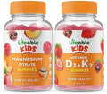 Lifeable Magnesium Citrate Kids + Vitamin D3 + Vitamin K2 Kids Gummies Bundle Great Tasting Vitamin Supplement Gluten Gmo Chewable Gummy