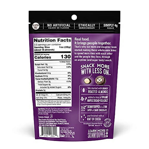 SkinnyDipped Super Dark Chocolate + Sea Salt Almonds Vegan Healthy Snack Plant Protein Gluten 3.5 oz Resealable Bags Pack of 10