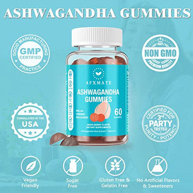 Afxmate Ashwagandha Gummies & Vitamin D Gummies For Men & Women 120 Count Aswangdha Supplement (Non-Gmo Sugar Free & Gluten Free)
