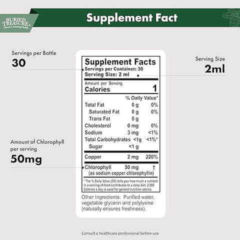 Buried Treasure Liquid Chlorophyll Drops Copper Chlorophyllin From Mulberry Leaves Manufactured In Usa Vegan Supports Overall Wellness Unflavored 30 Servings.