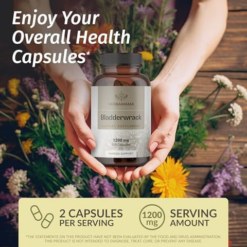 HERBAMAMA Bladderwrack and Sea Moss Kit Bundle of 1200 mg Bladderwrack and 1600 mg Sea Moss with Bladderwrack Capsules Vegan NonGMO GelatinFree 2 Pack