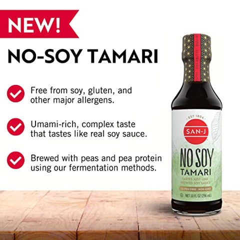 San-J - No Soy Tamari - Specially Brewed Soy Sauce Alternative - 10 oz. Bottles - 2 Pack