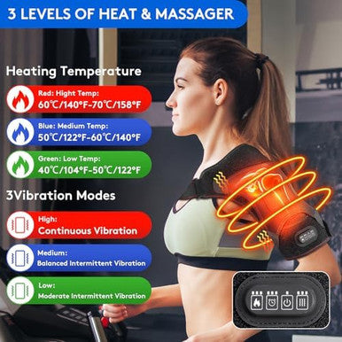 Heated Shoulder Wrap For Men Women - Electric Shoulder Heating Pad With 3 Massager And Heat Settings And Timer Modes, Heated Shoulder Braces For Neck And Shoulder Deep Issue