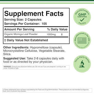 Double Wood Supplements Dws Organic Moringa Capsules 1000Mg