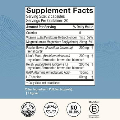 Host Defense Mycobenefits Sleep Capsules Rest Support For Healthy Sleep Quality Calming Supplement With Magnesium Lion'S Mane 60 Capsules (30 Servings)