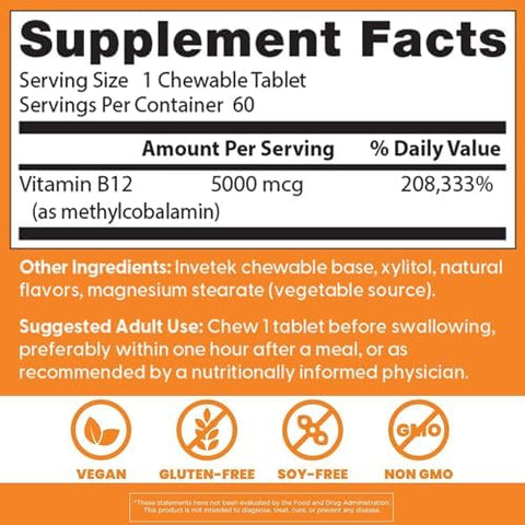 DoctorS Best Chewable Vitamin B12 Methylcobalamin For Men and Women Vitamin B 12 5000 Mcg Vit B12 Supplement Vegan Gluten Non Gmo Fully Active Mixed Berries Flavor 60 Tablets